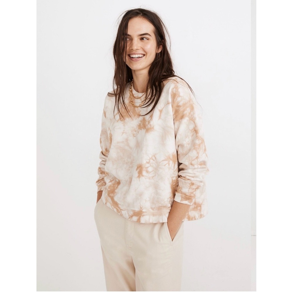 Madewell MWL Tan White Tie Dye Sweatshirt Crewneck Cotton‎ Pullover XS